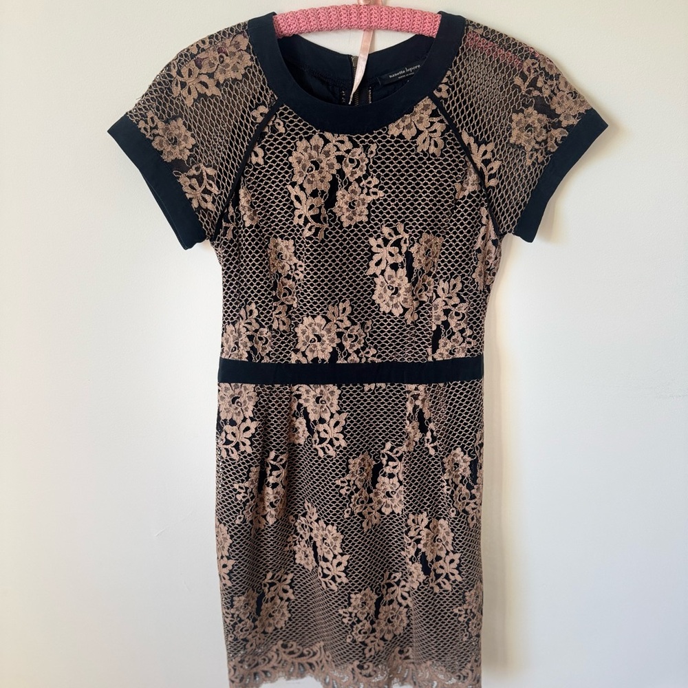 Nanette Lepore Black Dress with Nude Floral Lace Overlay